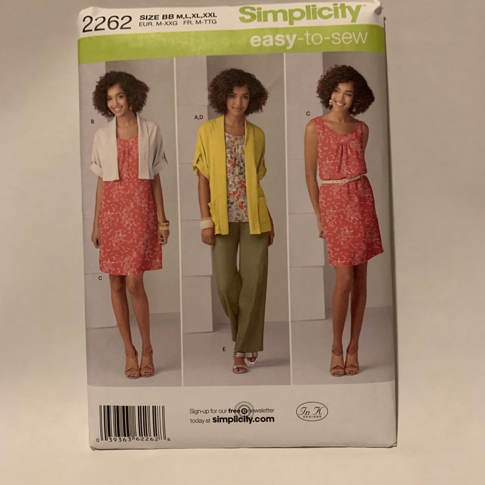 Simplicity Pattern 2262 Tunic Dress Cardigan UNCUT